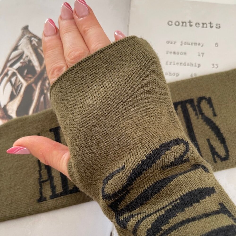 ALL SAINTS Logo Green & Black Arm Warmers are New with Tags! One Size - Picture 3 of 7